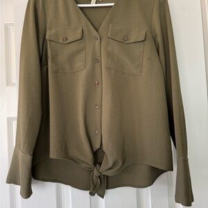 Olive Green Button-Up Women's Top